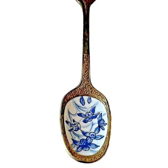 Vintage W Brite Hand Painted Blue White Iris Flower Miniature Teaspoon Japan 6" - Picture 2 of 6